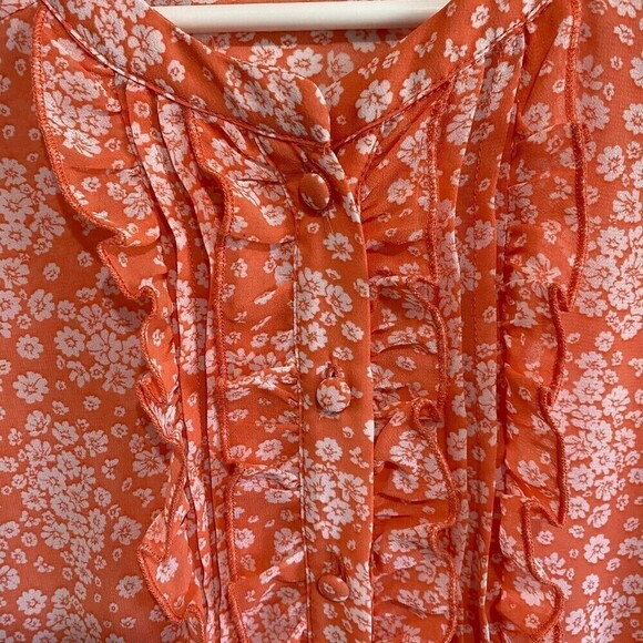 Torrid Sheer Floral Ruffle Button Front Smocked Blouse - Picture 4 of 6